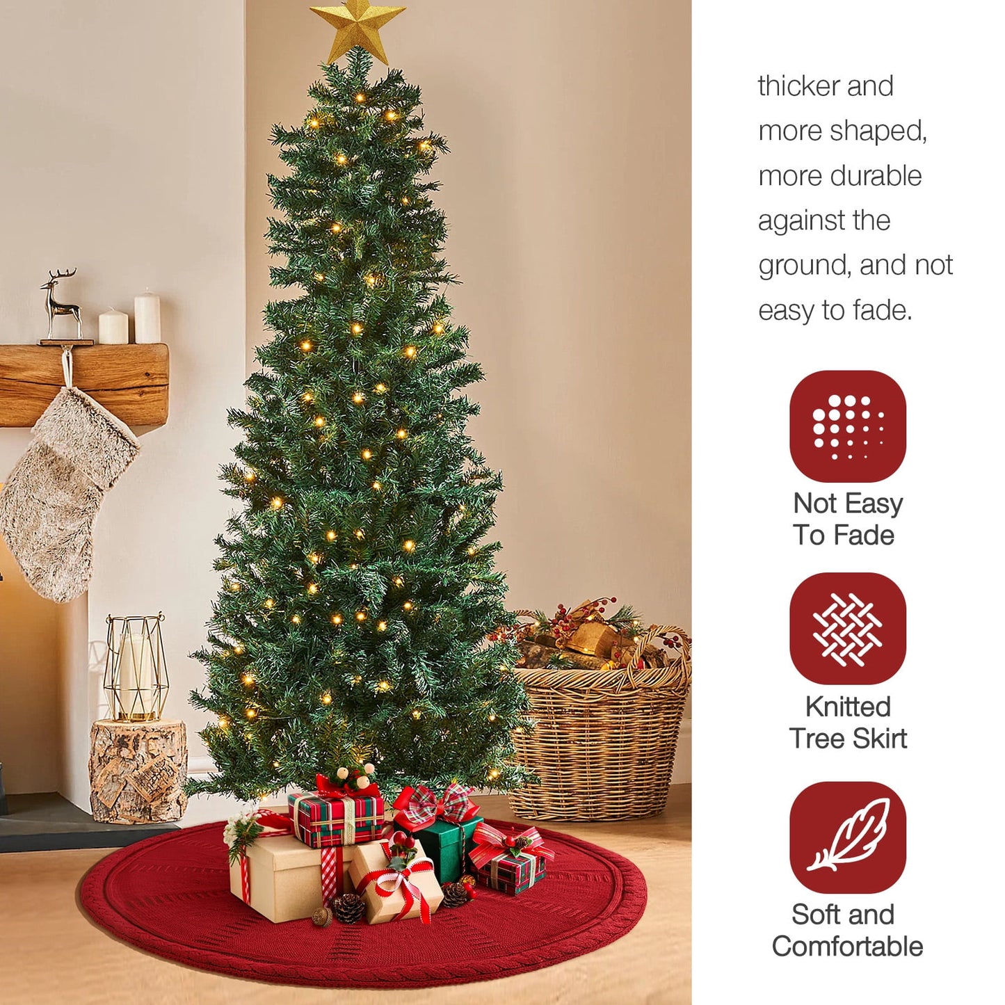 Ayieyill Christmas Tree Skirt, 48 inches White Tree Skirt Luxury Cable Knit Knitted Thick Rustic Xmas Tree Skirt Christmas Decoration, Cream