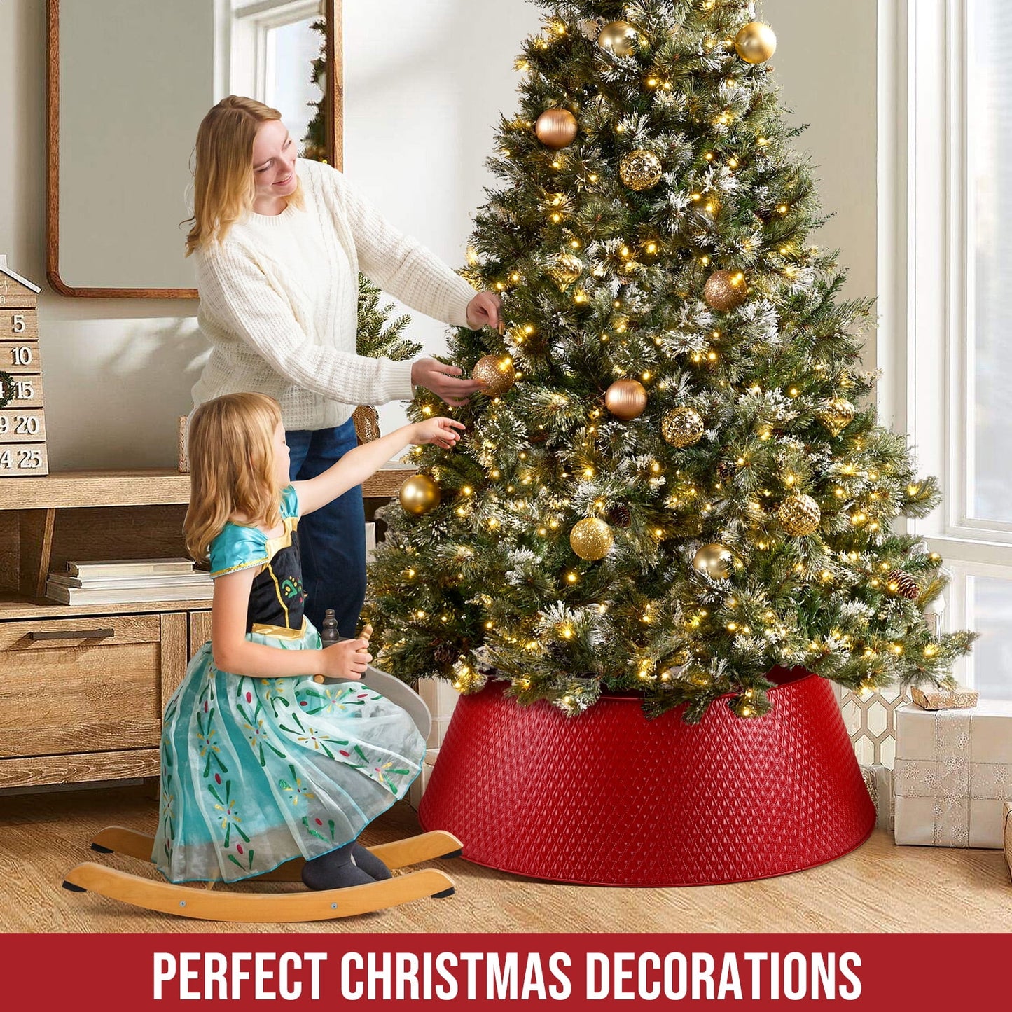 Ayieyill 26 Inch Christmas Tree Collar, Metal Tree Collar, Water Base Protection from Pets, Collar for Christmas Tree, Silver