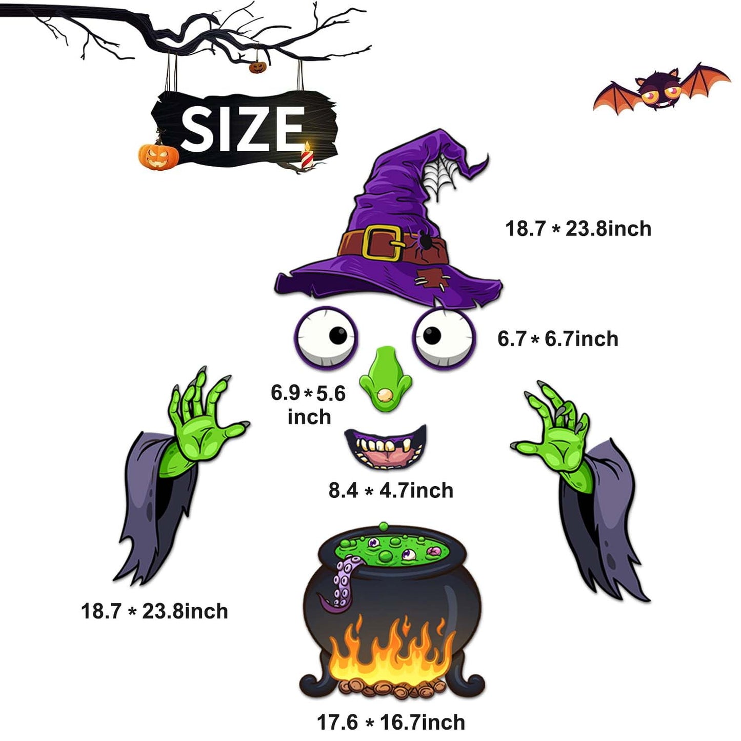 Ayieyill Halloween Trunk or Treat Car Decorations Kit, Scary Witch Face Sticker Halloween Decoration, Halloween Decorations for Car Mantel Garage Door