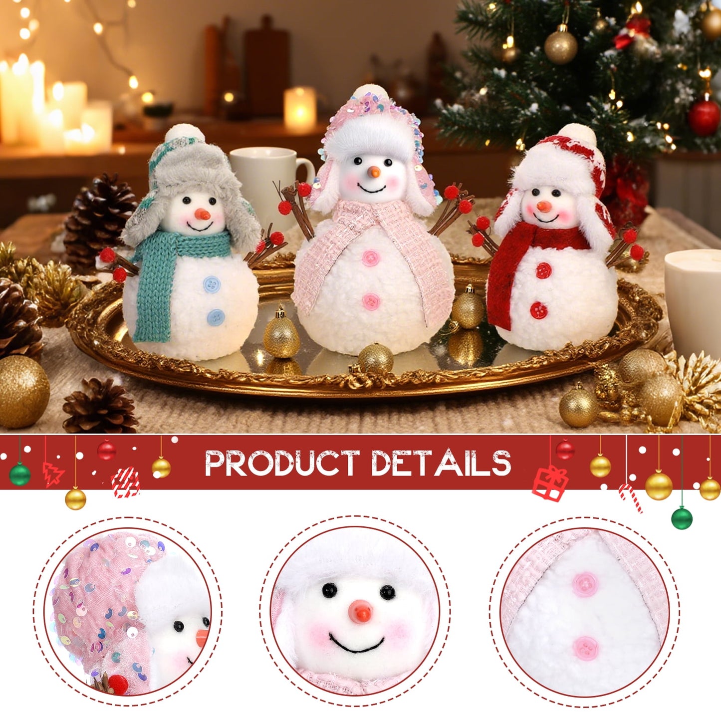 Ayieyill 3pcs Christmas Snowman Plush, Snowman Gnome for Winter Christmas, Tabletop Christmas Decorations Indoor