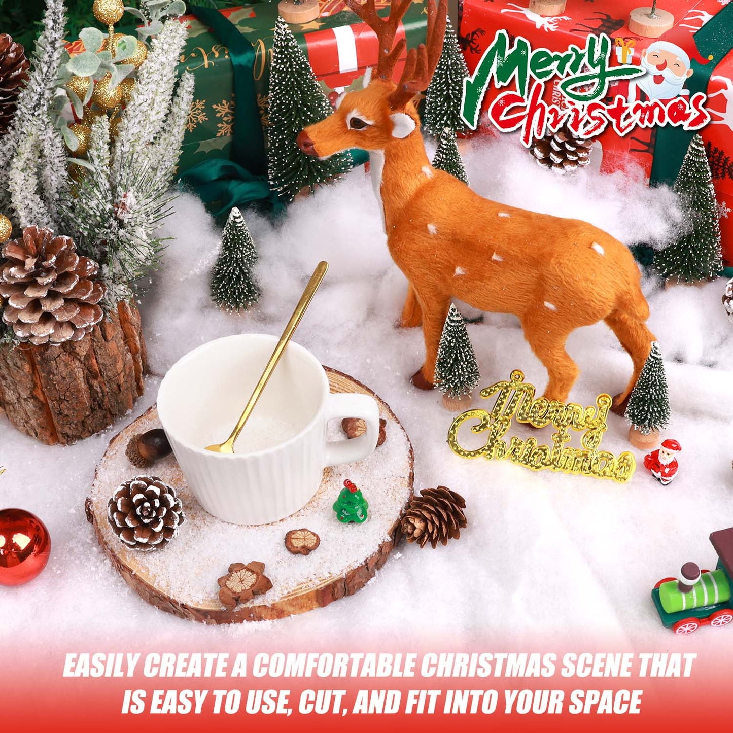 Ayieyill Fake Snow Kits for Christmas (3-Piece Set), Snow Blanket Roll, Cotton-Like Fluffy Snow, Christmas Tree Decorations