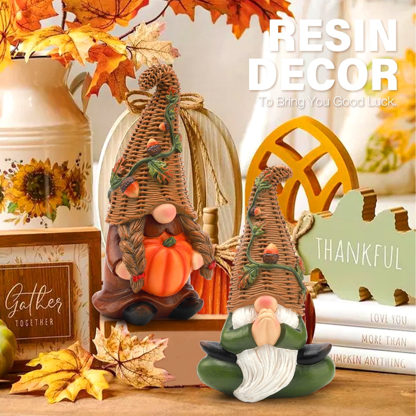 Ayieyill Fall Gnomes Set of 2, Thanksgiving Gnomes Figurines Thanksgiving Decorations for Table Autumn Decor