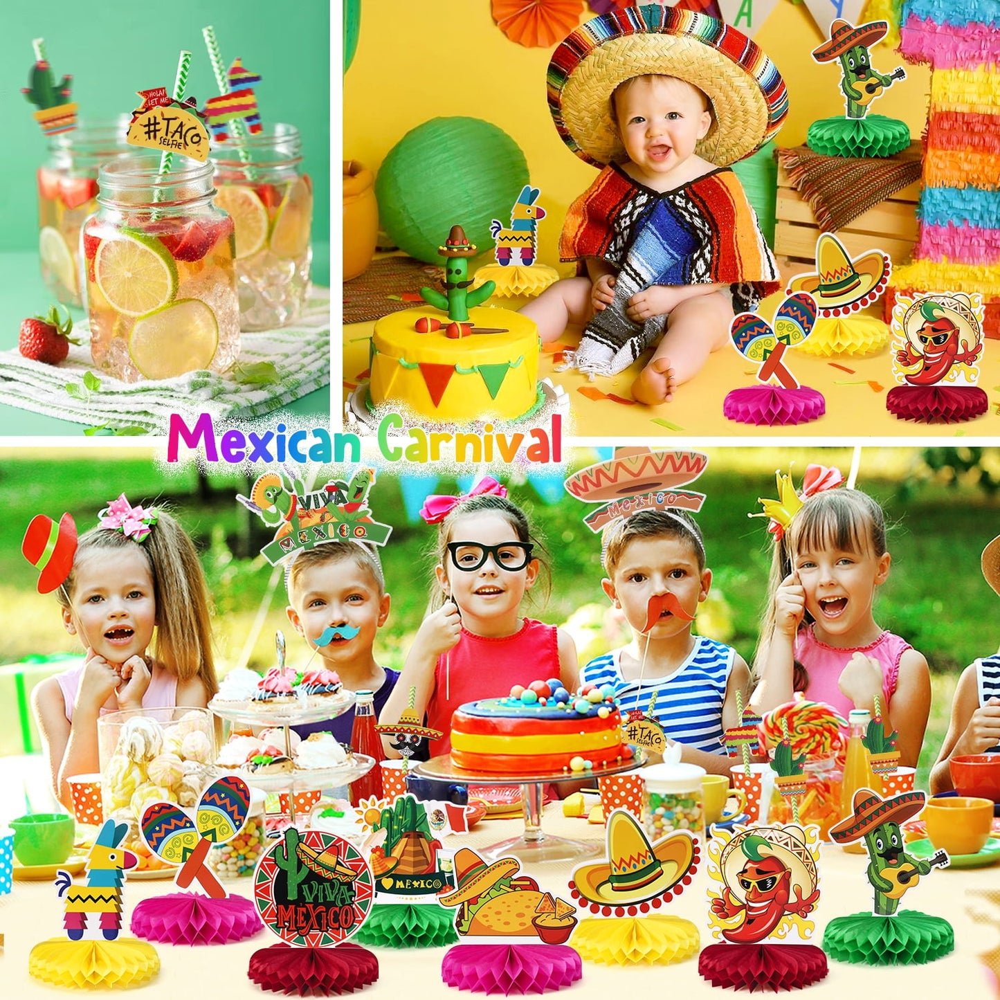 Ayieyill 45PCS Mexican Decorations, Cinco De Mayo Fiesta Decorations for Fun Fiesta Hat Party Supplies