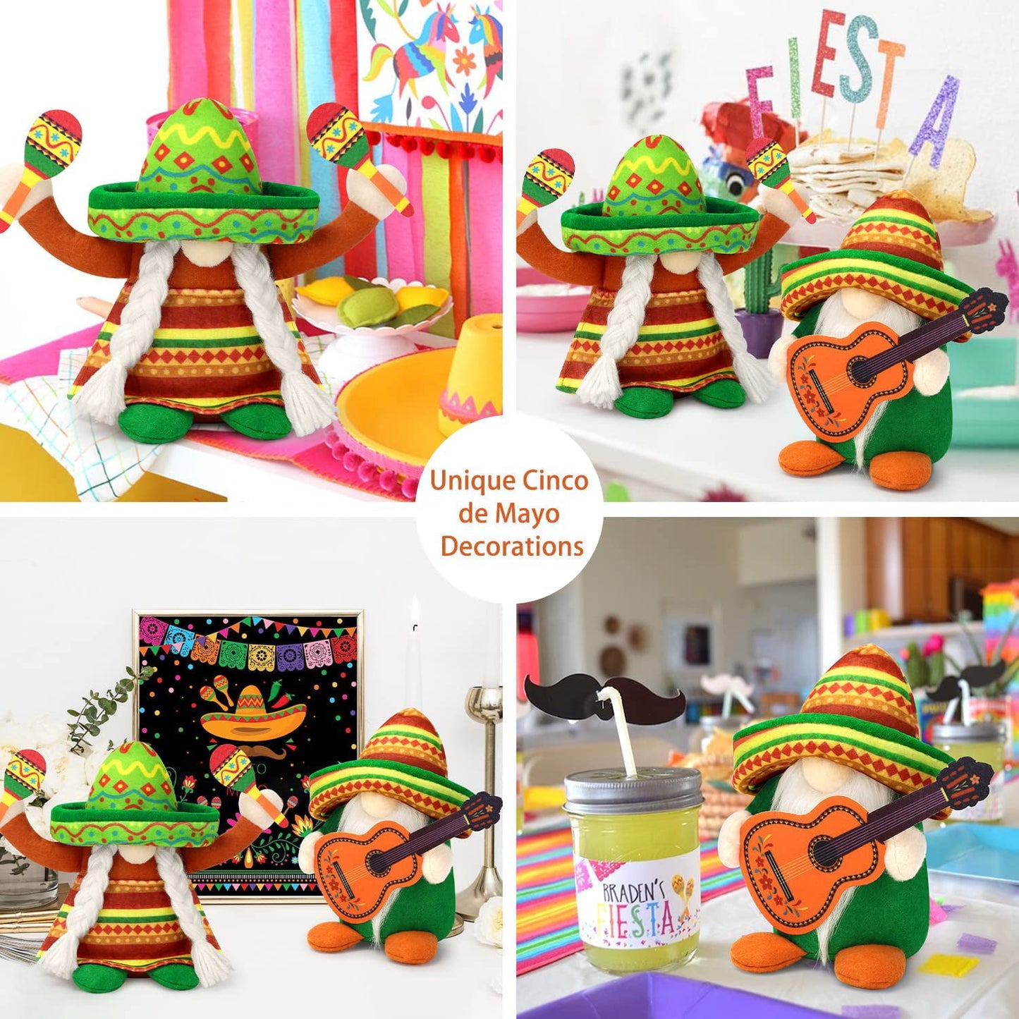 Ayieyill 2pcs Mexican Gnomes Cinco de Mayo Tomte for Mexican Taco Tuesday, Gnomes Plush Mexican Decor
