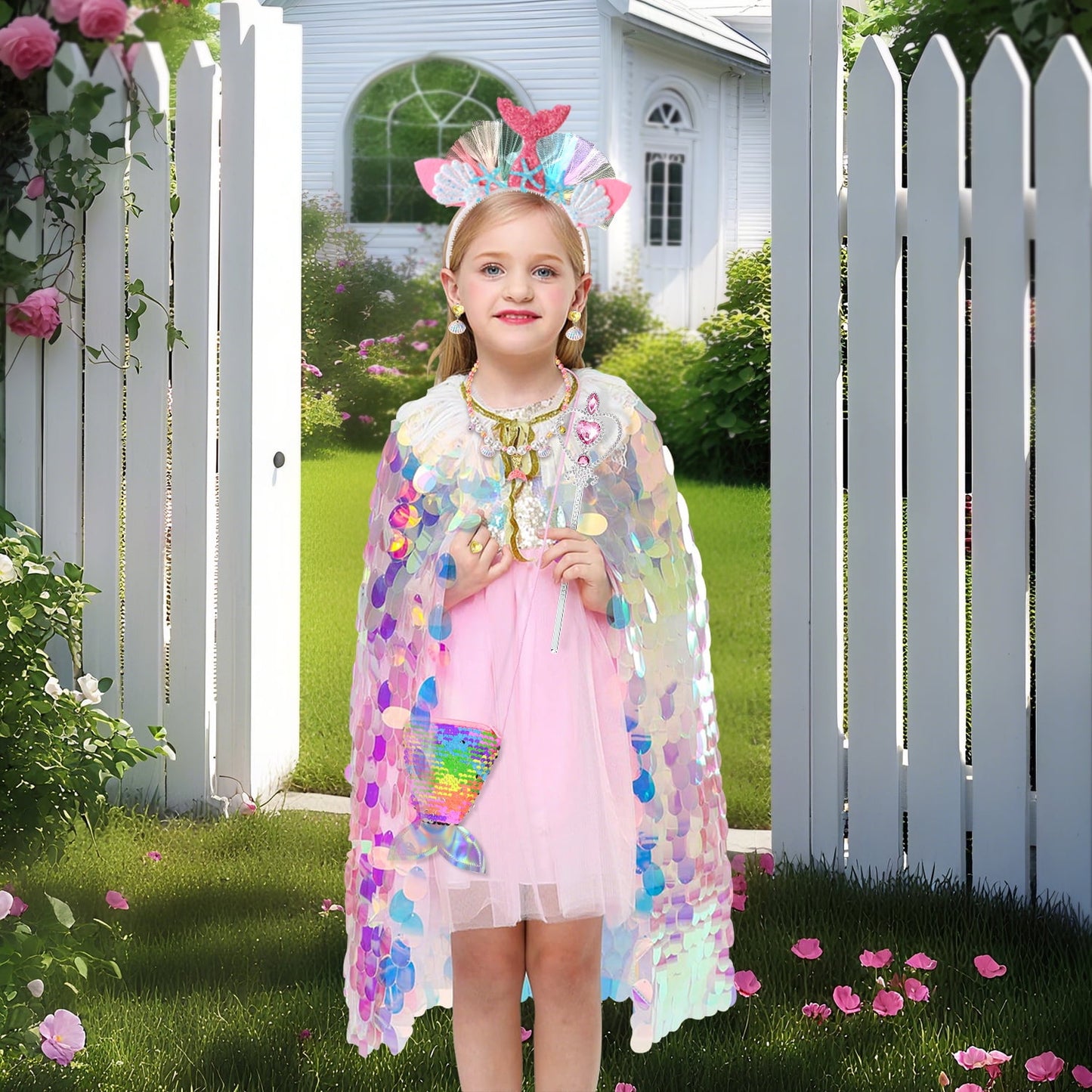 Ayieyill Princess Dress up Clothes for Little Girl, 11Pcs Princess Cape with Crown, Princess Dresses for Girl 3-8 Birthday Gift