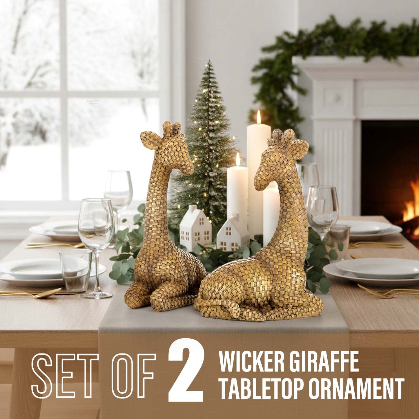 Ayieyill 2pcs Wicker Reindeer Christmas Decoration Resin Reindeer Decor for Tabletop Christmas Decor