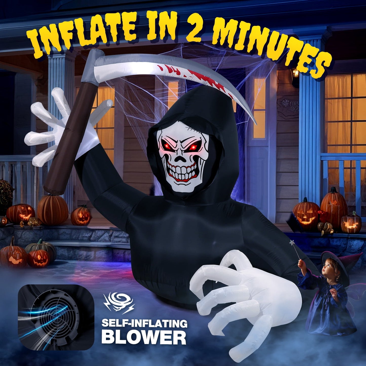 Ayieyill 5.9FT Halloween Inflatables Grim Reaper with LED Lights Halloween Blow Up Yard Decorations