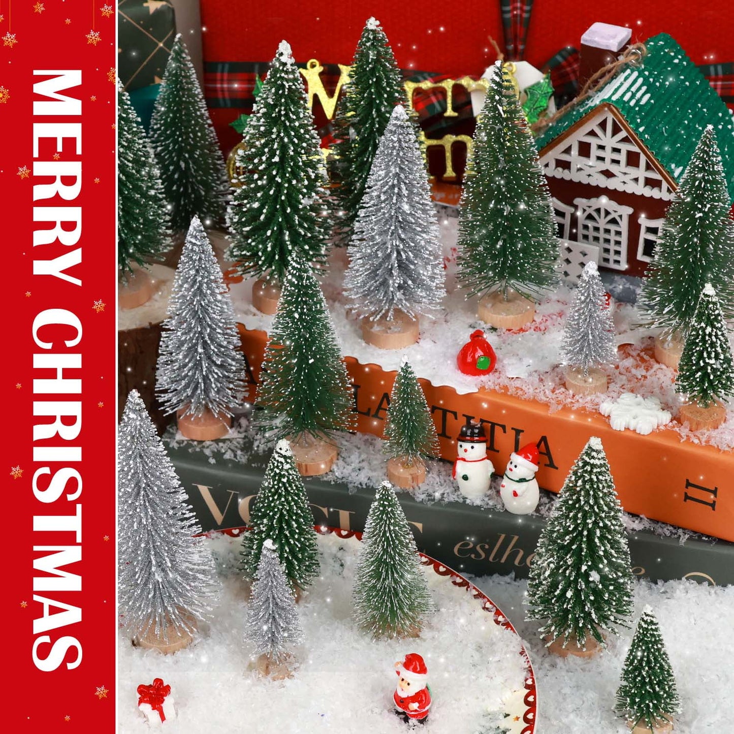 Ayieyill 44pcs Mini Christmas Tree, Bottle Brush Christmas Trees with Wooden Base