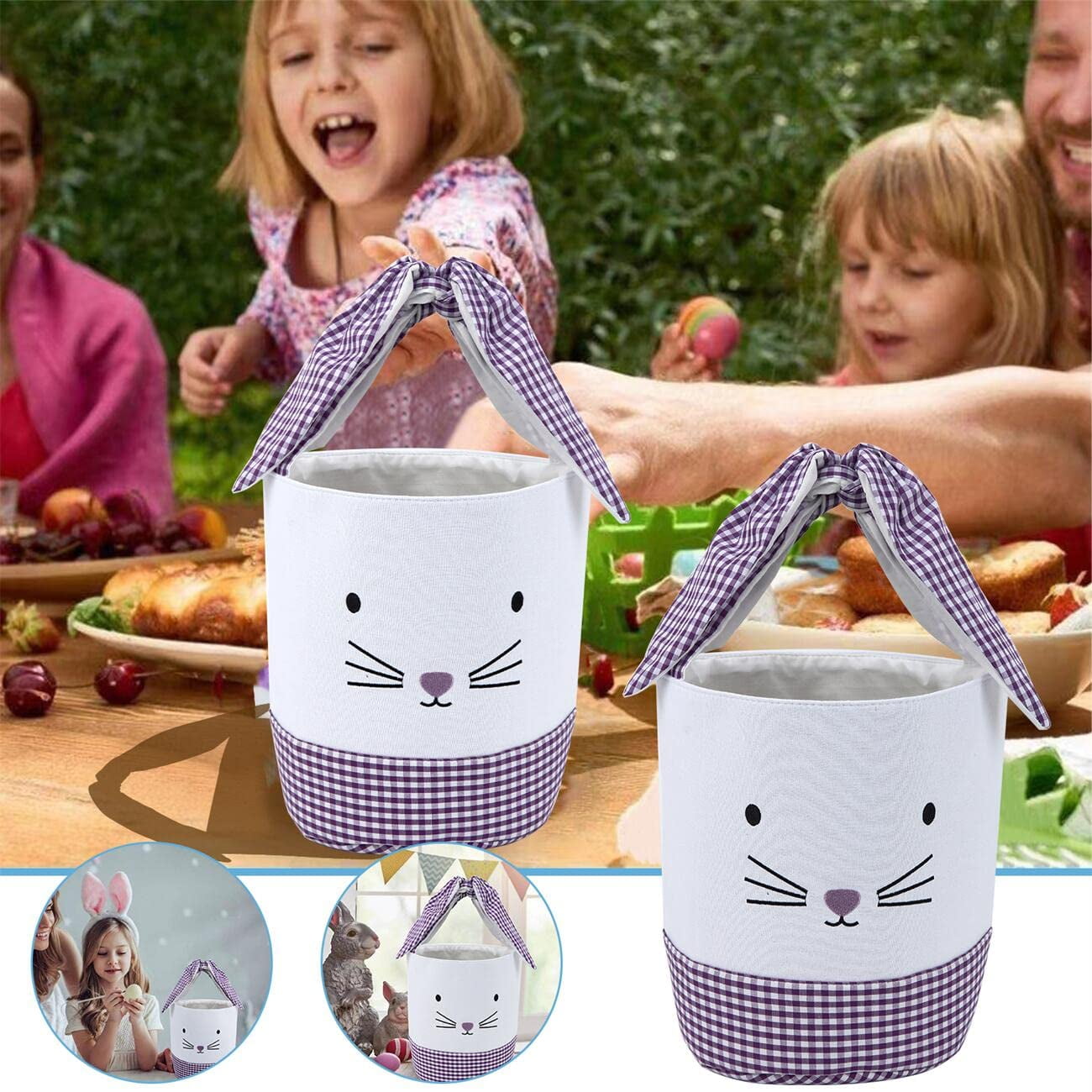 Ayieyill Easter Basket, Easter Bunny Baskets for Kids with Cute Rabbit Ears Stripe, Easter gift baskets