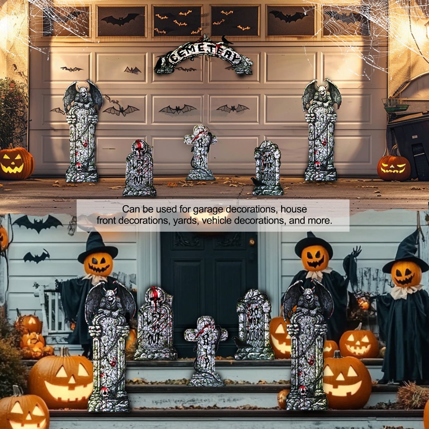 Ayieyill Halloween Tombstone Trunk or Treat Archway Garage Decoration with Gargoyles, Arch Monument, Spider Web and Non-Woven Fabric for Car Garage Door Entryway Archway and Halloween Decor Outdoor