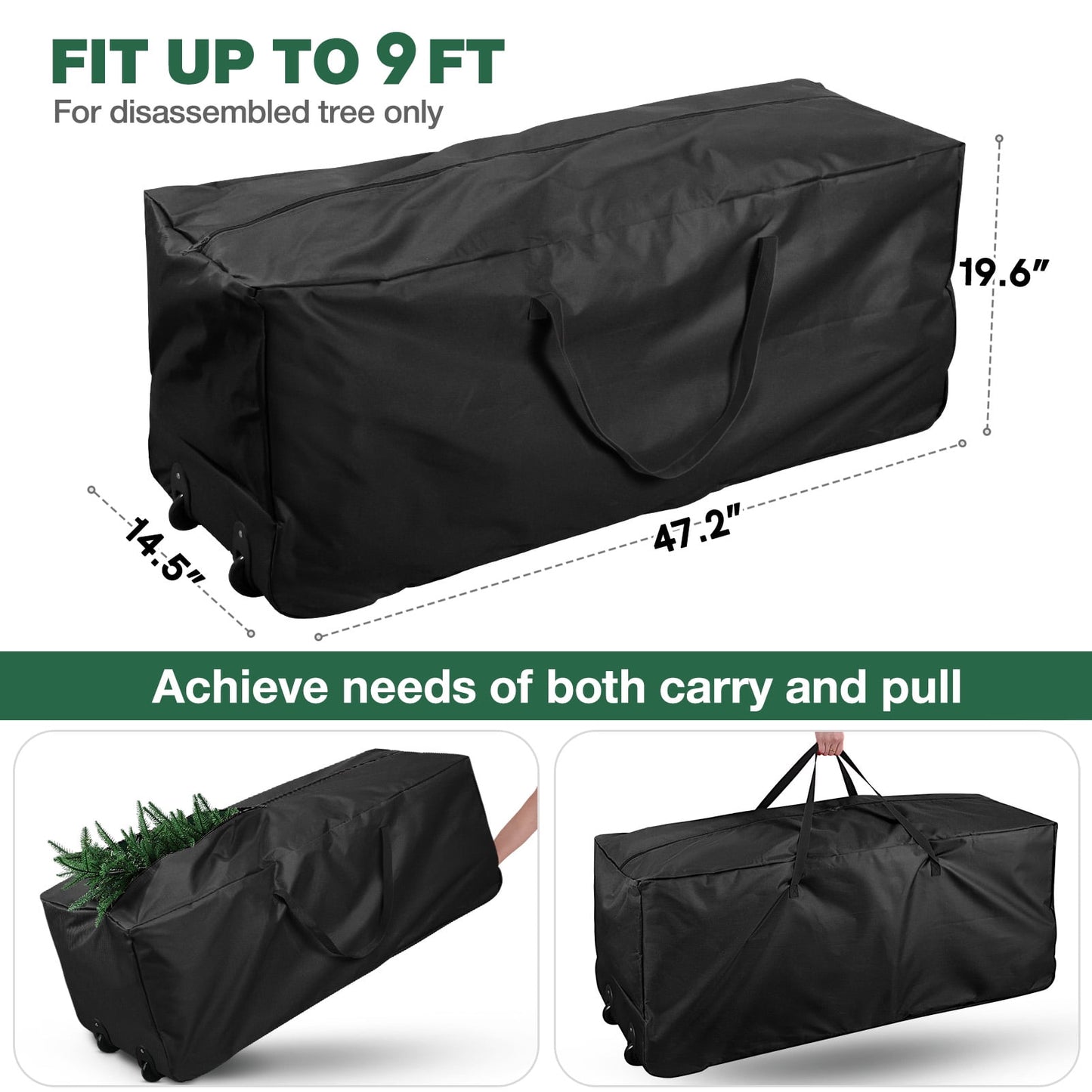 Ayieyill Christmas Tree Storage Bag, Moisture Christmas Tree Bag - for 7.5 FT Artificial Trees, Zippered Bag, Carry Handles and Wheels for Easy Transport