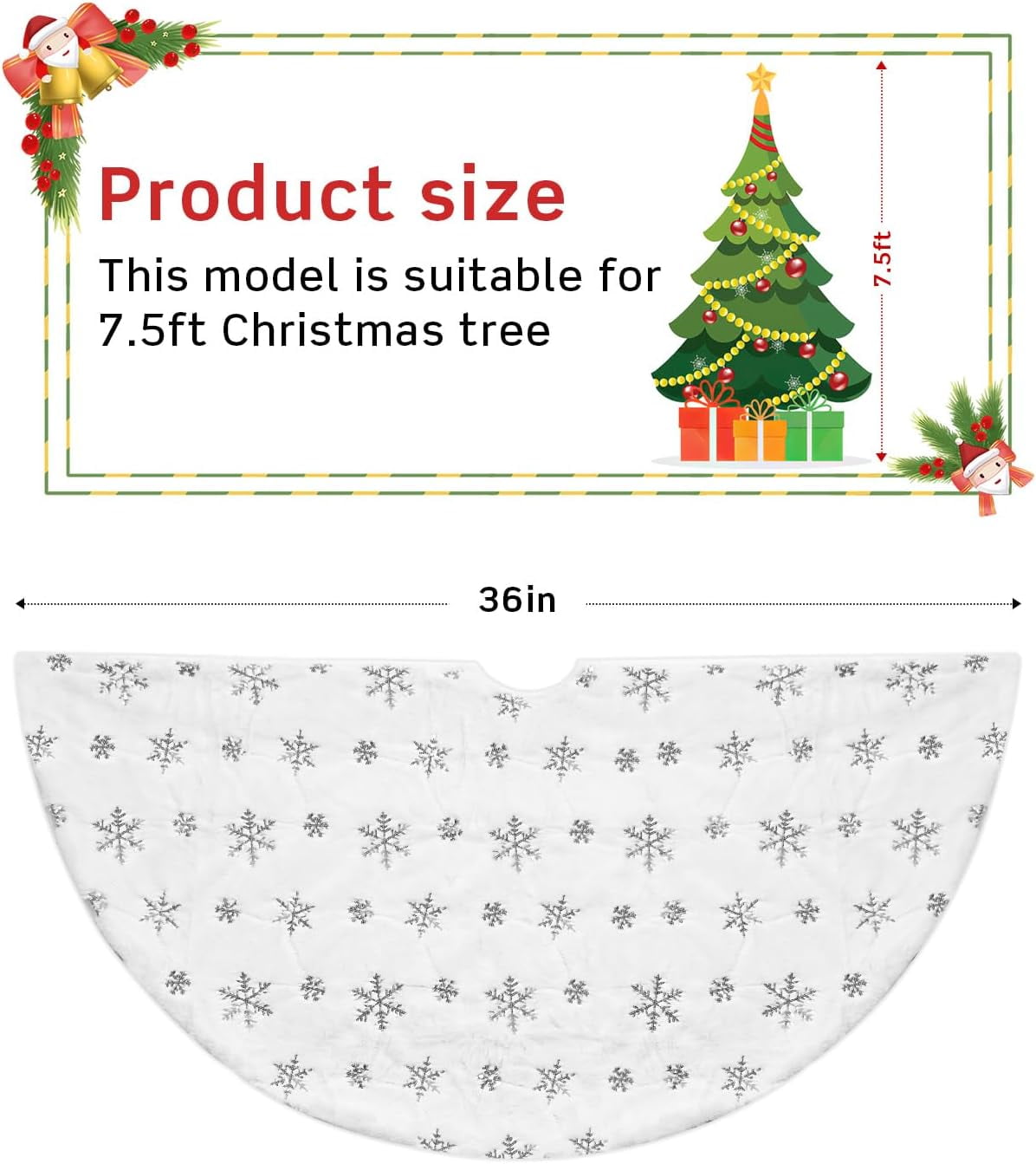 Ayieyill Christmas Tree Skirt, 36 Inches Faux Fur White Christmas Tree Skirt for Christmas Tree Decorations Xmas Tree Skirt