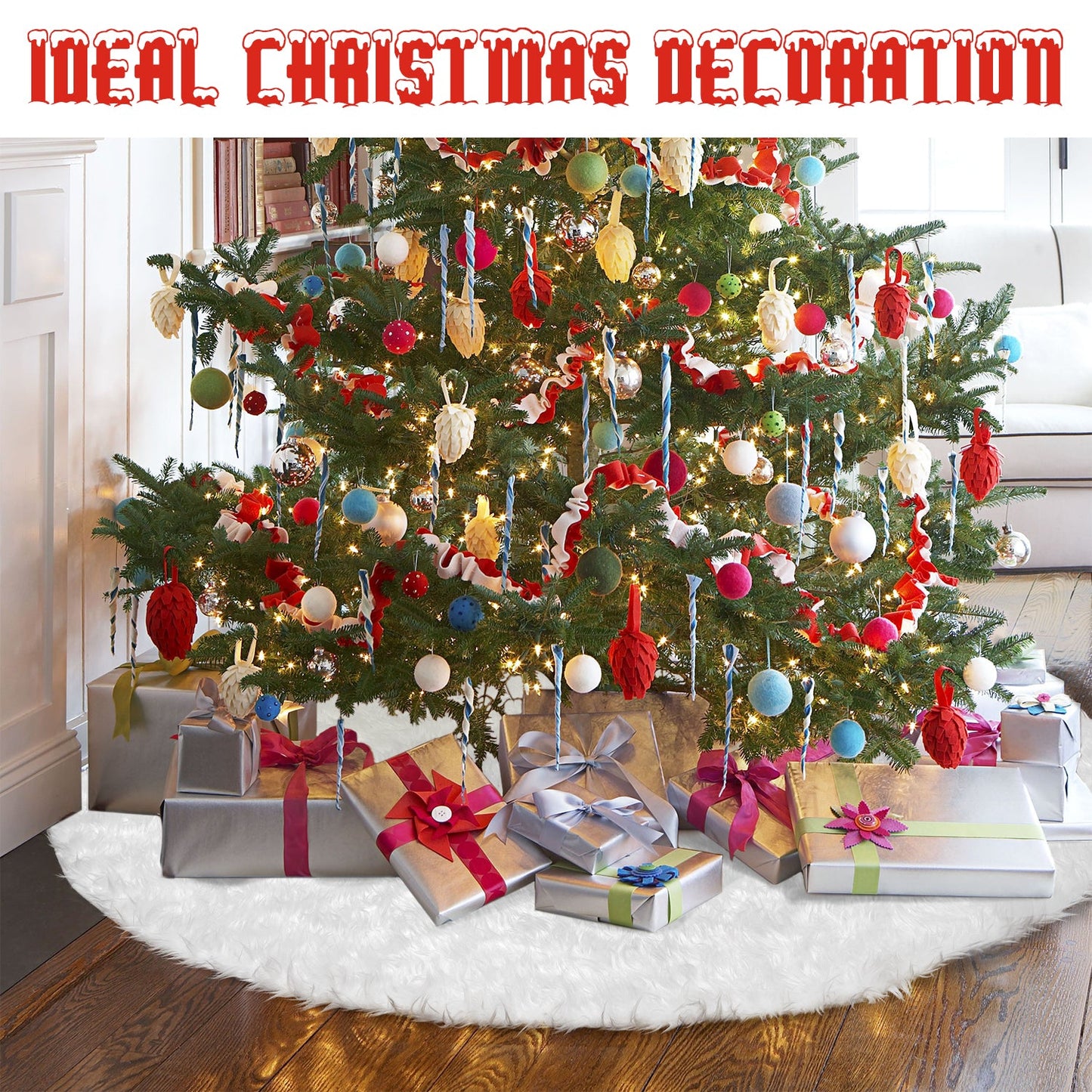 Ayieyill Christmas Tree Skirt 48 Inches Faux Fur White Christmas Tree Skirt for Christmas Tree Decorations