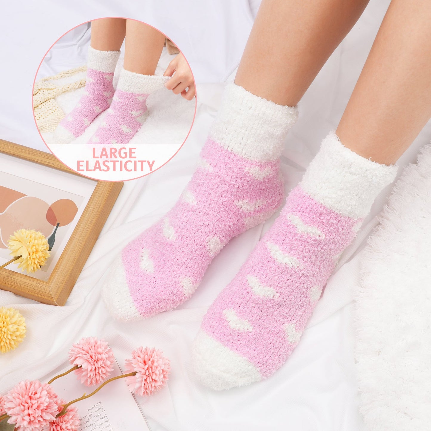 Ayieyill Fuzzy Socks for Women, 6 Pairs Plush Slipper Socks Women, Warm Soft Fluffy Socks Thick Cozy Plush Sock Winter Christmas Socks for Women