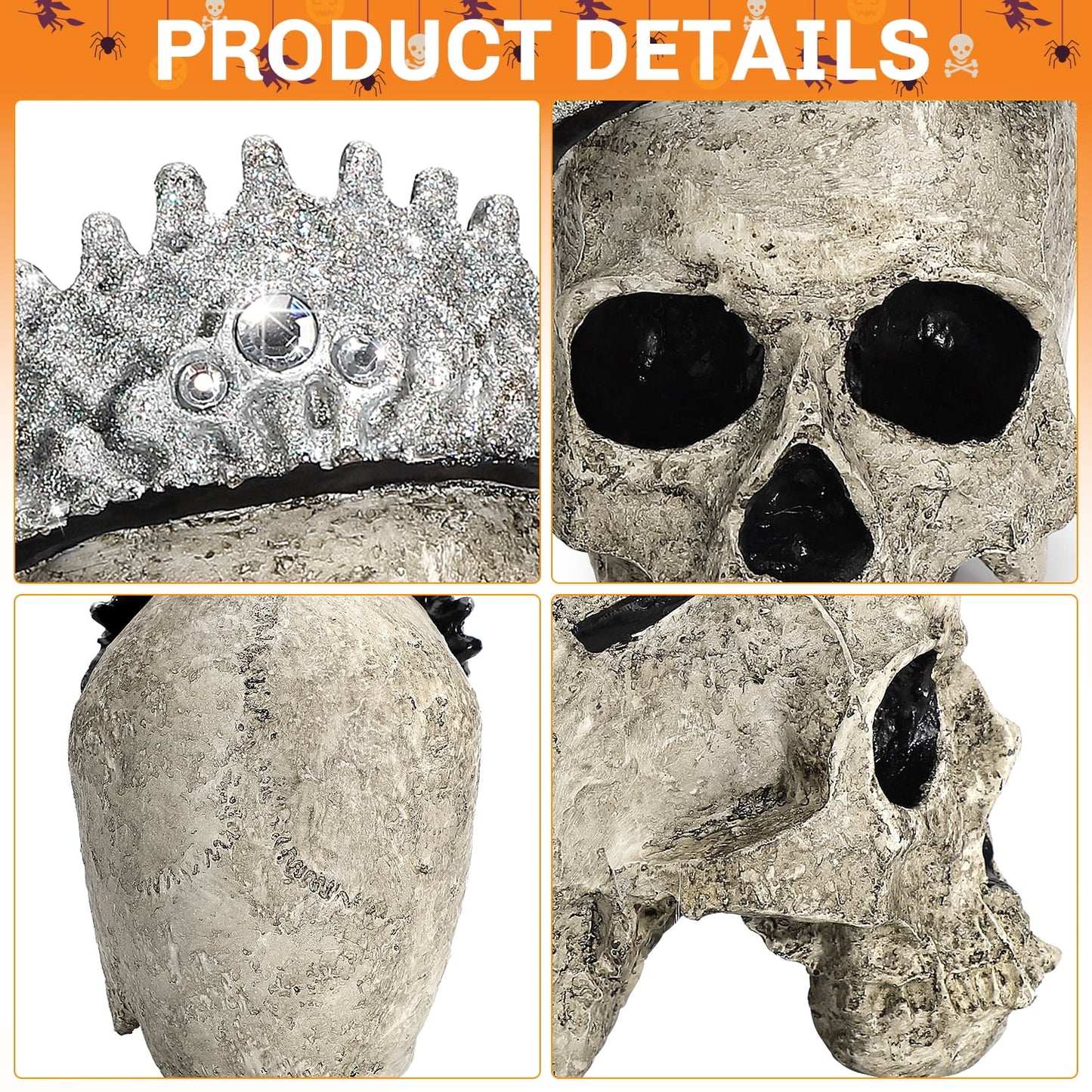 Ayieyill Halloween Skull Decorations Indoor Skull Decor Halloween Figurines Skull with Crown