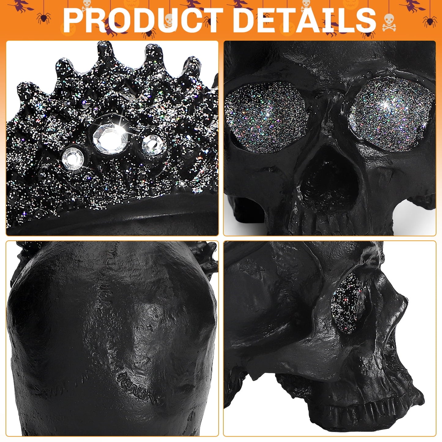 Ayieyill Halloween Skull Decorations Indoor Skull Decor Halloween Figurines Skull with Crown