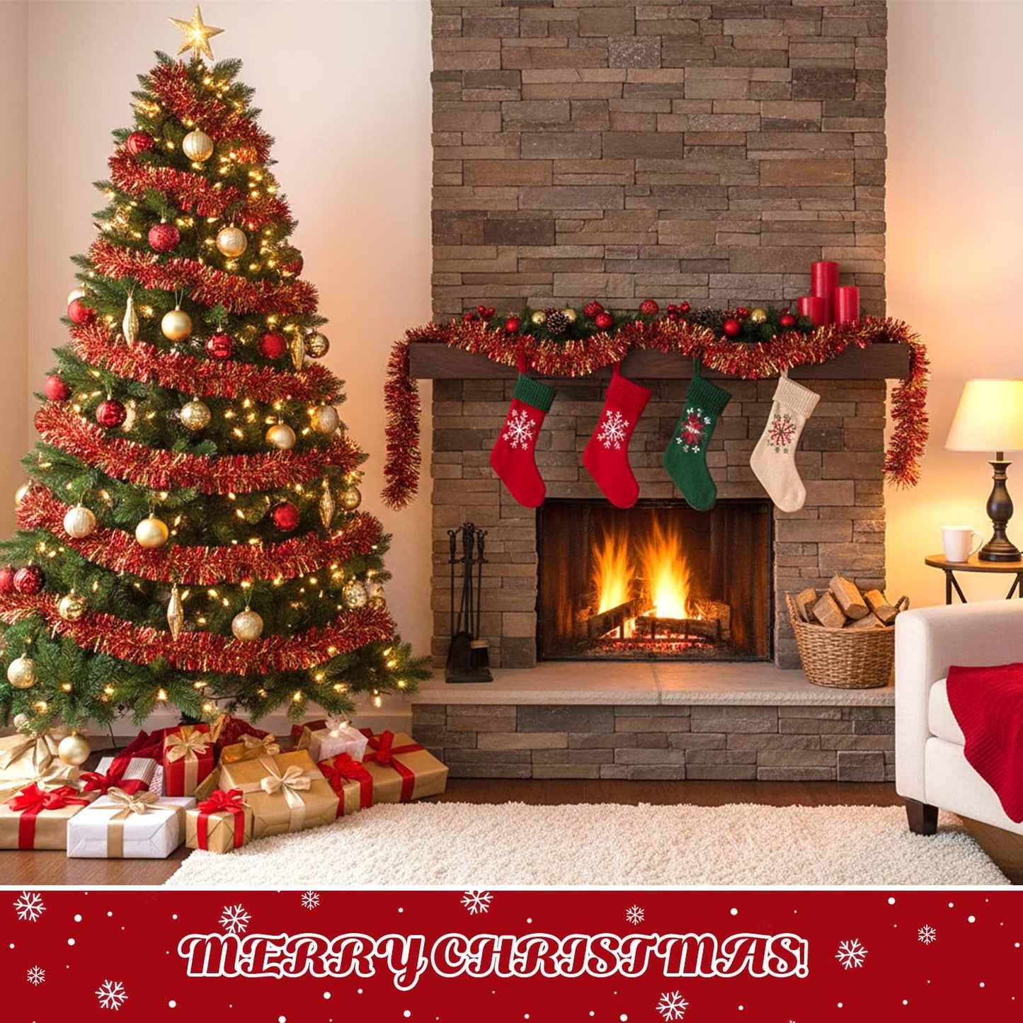 Ayieyill 33ft Tinsel Garland Hanging Christmas Tree Garland for Christmas Tree Decorations Indoor