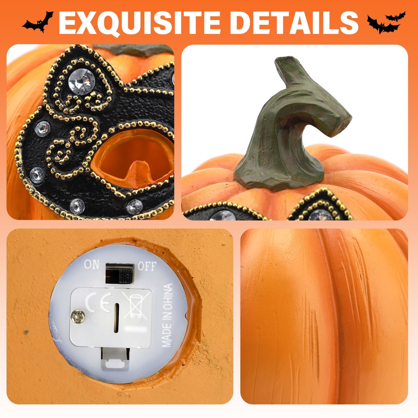 Ayieyill Halloween Pumpkin Decorations Light Up Pumpkin Figurine with Mask Halloween Decor for Home, Red