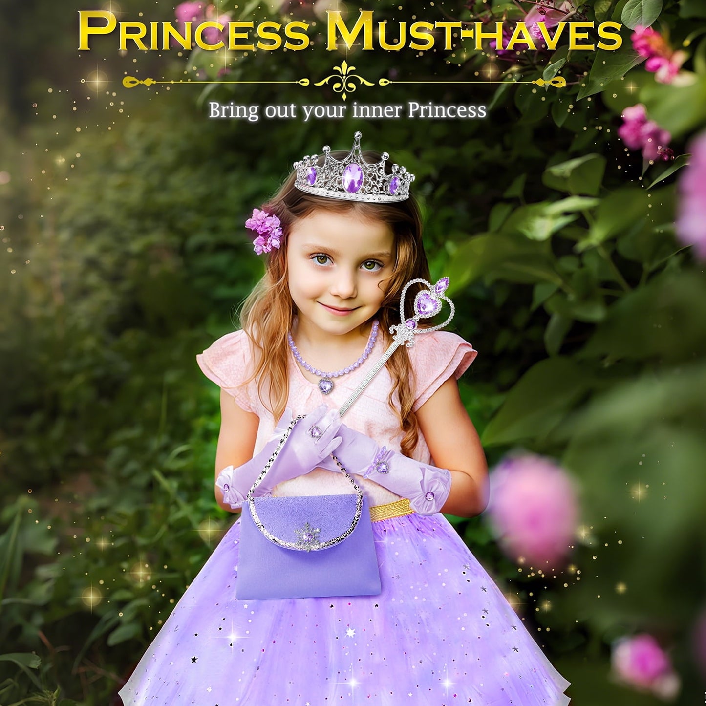 Ayieyill Princess Dress up Clothes for Little Girl, 11Pcs Princess Cape with Crown, Princess Dresses for Girl 3-8 Birthday Gift