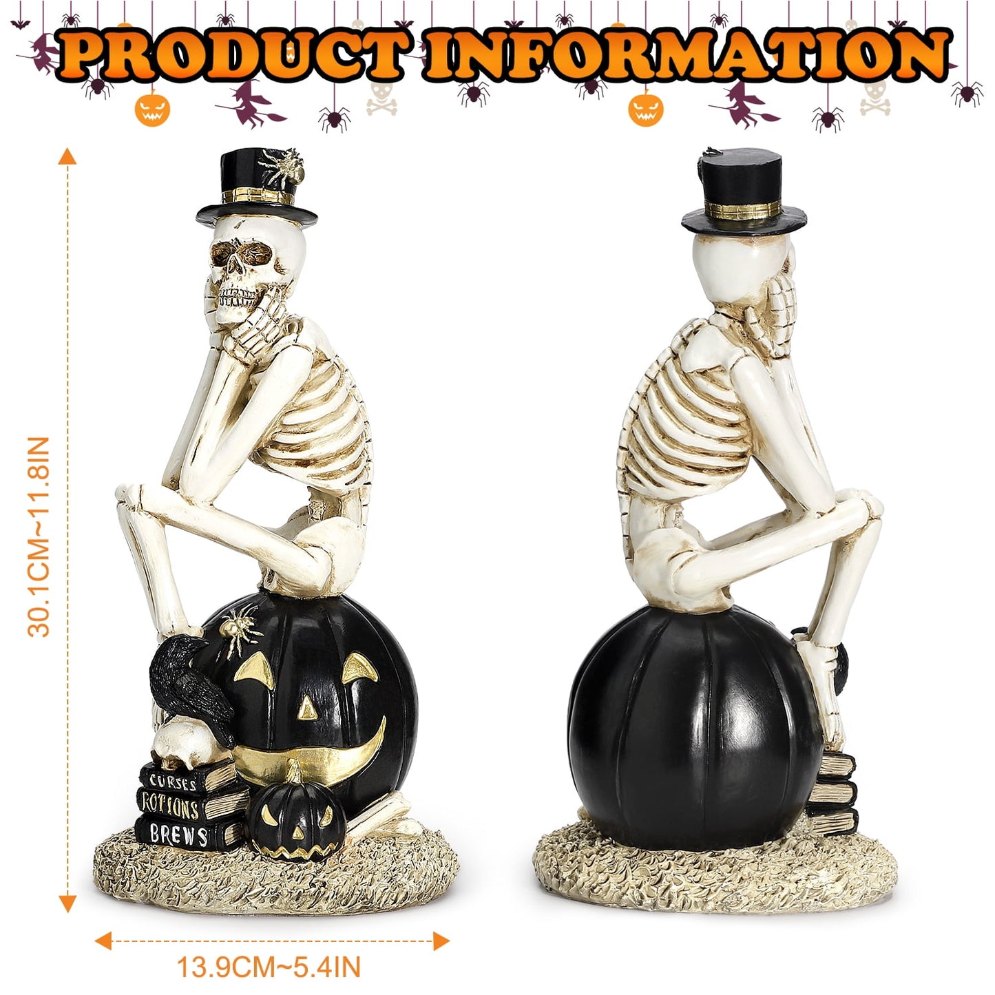 Ayieyill Halloween Skeleton Decorations, Skeleton Figurines on Pumpkin, Halloween Decorations Indoor