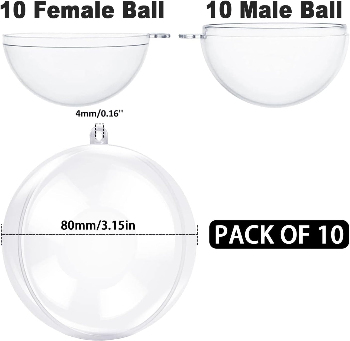 Ayieyill 20 Pack Clear Plastic Christmas Ornaments 3.15in Fillable Ornaments DIY Christmas Balls for Tree Decor