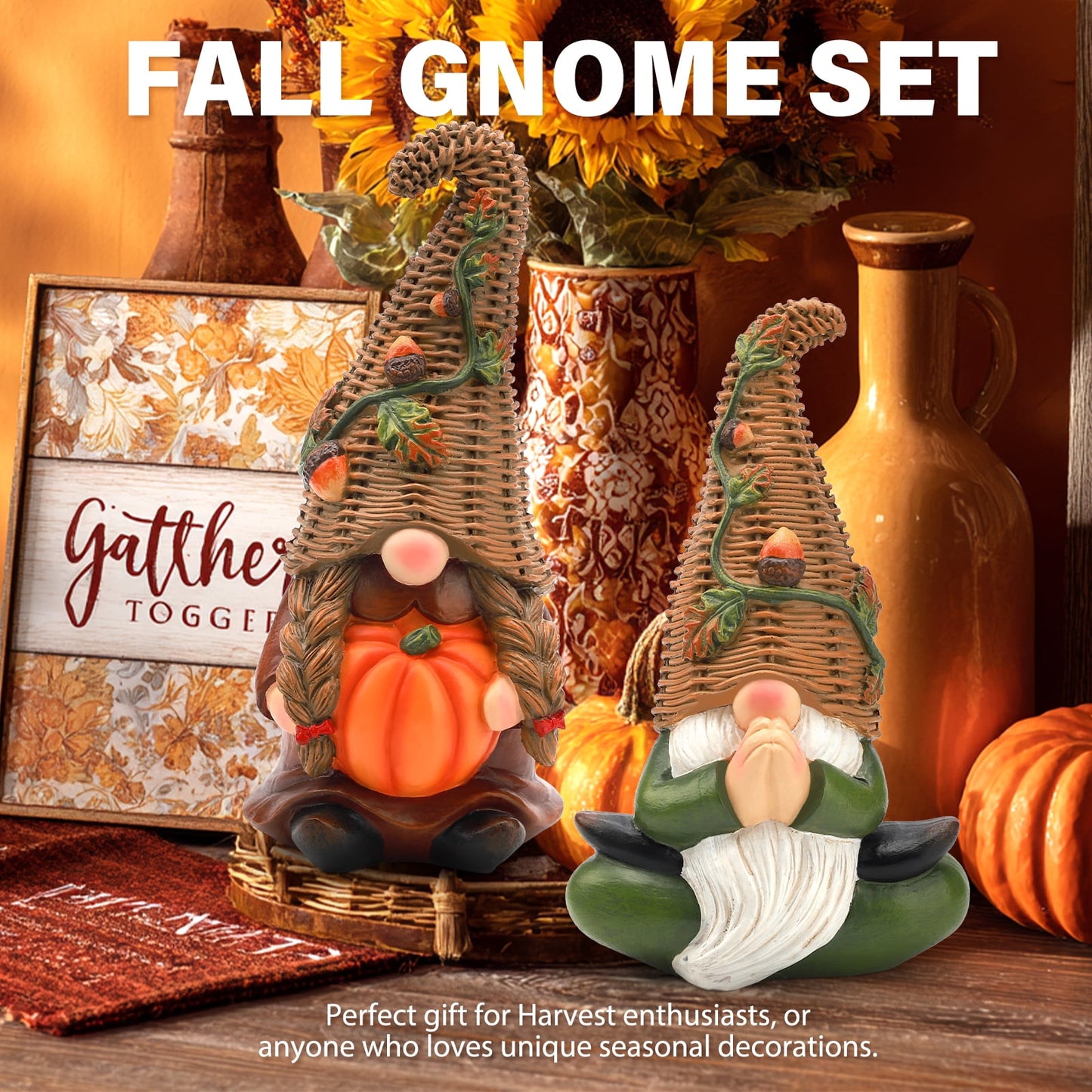 Ayieyill Fall Gnomes Set of 2, Thanksgiving Gnomes Figurines Thanksgiving Decorations for Table Autumn Decor