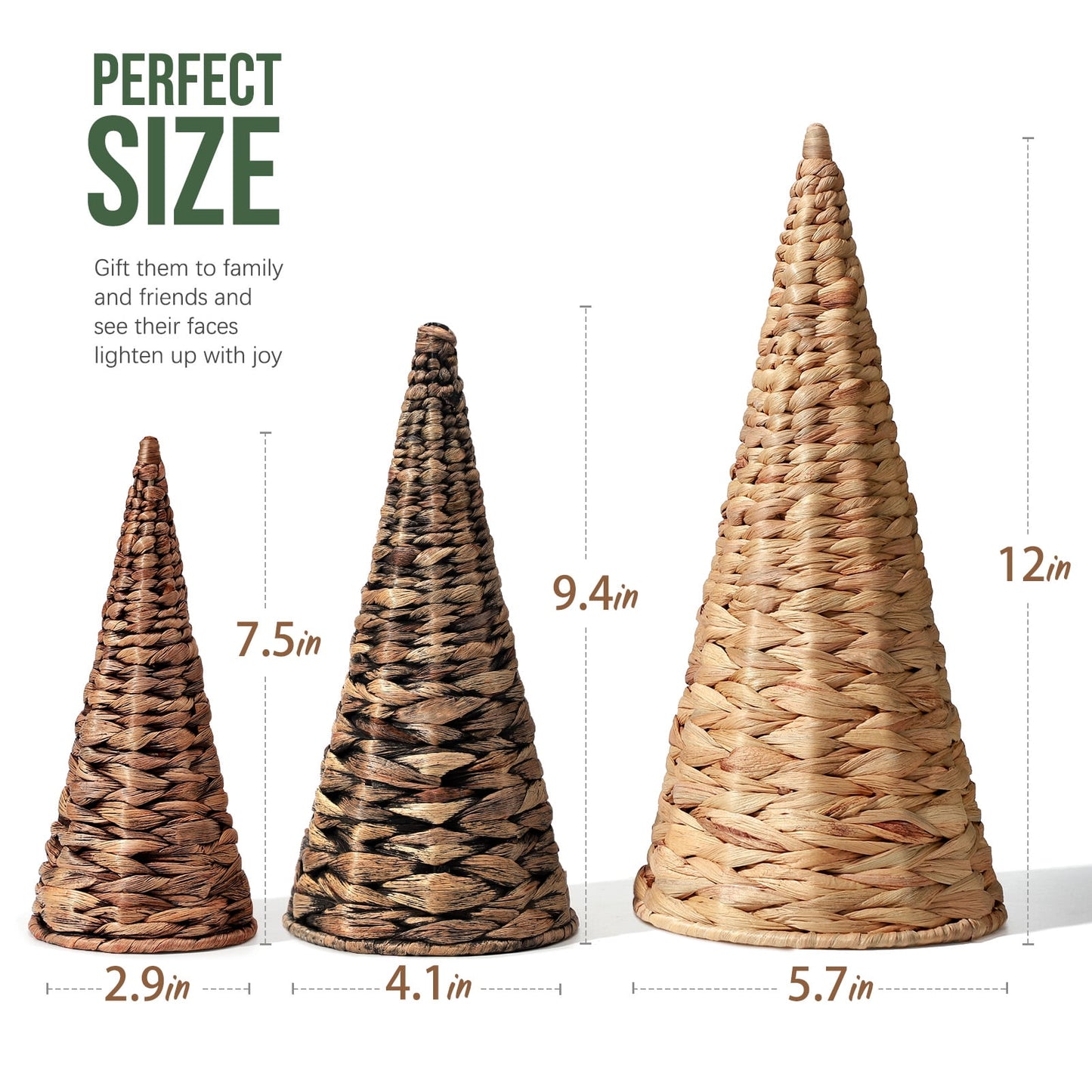 Ayieyill 3pcs Wicker Christmas Tree Tabletop Christmas Decor Farmhouse Christmas Decor Rustic Xmas Decorations, Natural