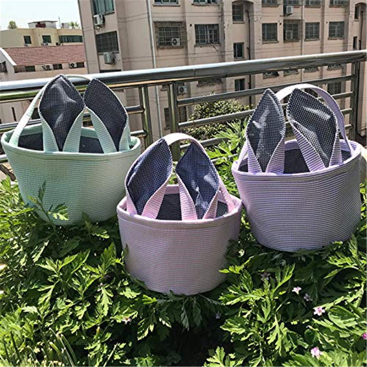 Ayieyill Easter Basket, Easter Bunny Baskets for Kids with Cute Rabbit Ears Stripe, Easter gift baskets