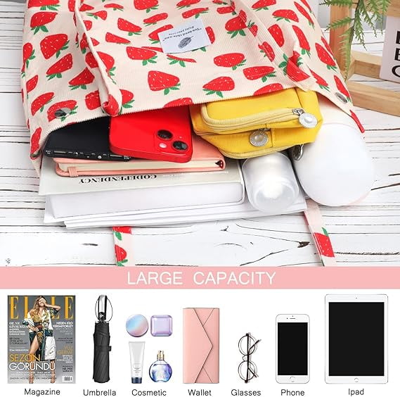 Ayieyill Corduroy Tote Bag Large for Women Girl Lady Canvas Shoulder Cord Purse and Handbags with Inner Pocket