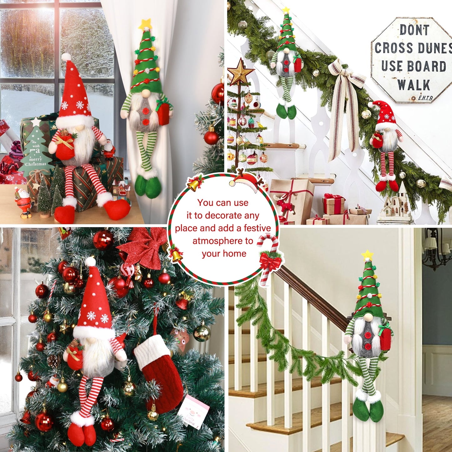 Ayieyill 2Pcs Christmas Elf Plush Dolls, 19" Buckle Curtain Christmas Ornaments Decor, Christmas Gnomes Cute Plush Toys Christmas Decorations Indoor