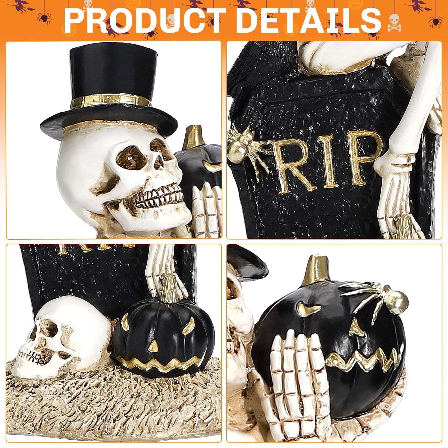 Ayieyill Halloween Skeleton Decorations, Skeleton Figurines on Pumpkin, Halloween Decorations Indoor