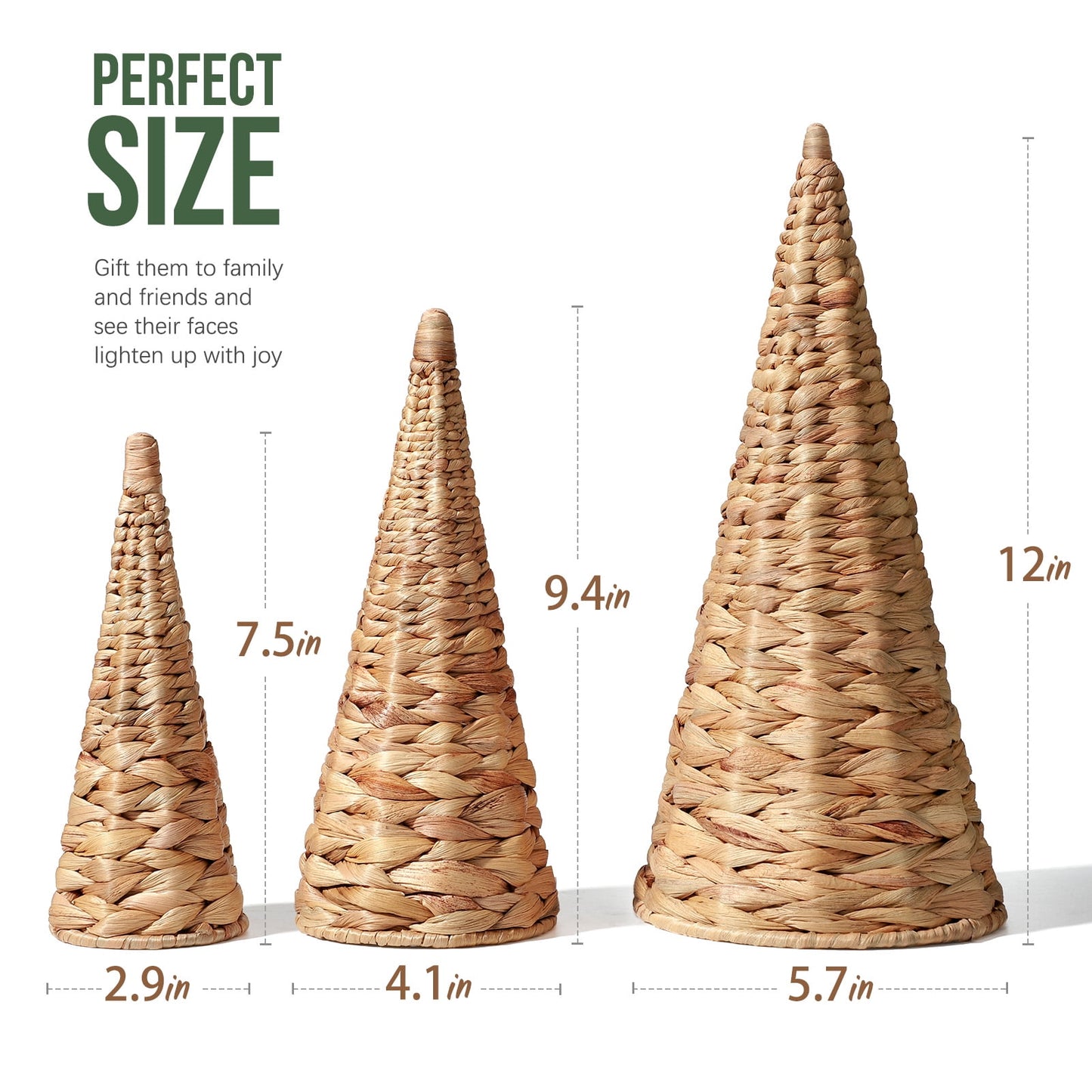 Ayieyill 3pcs Wicker Christmas Tree Tabletop Christmas Decor Farmhouse Christmas Decor Rustic Xmas Decorations, Natural