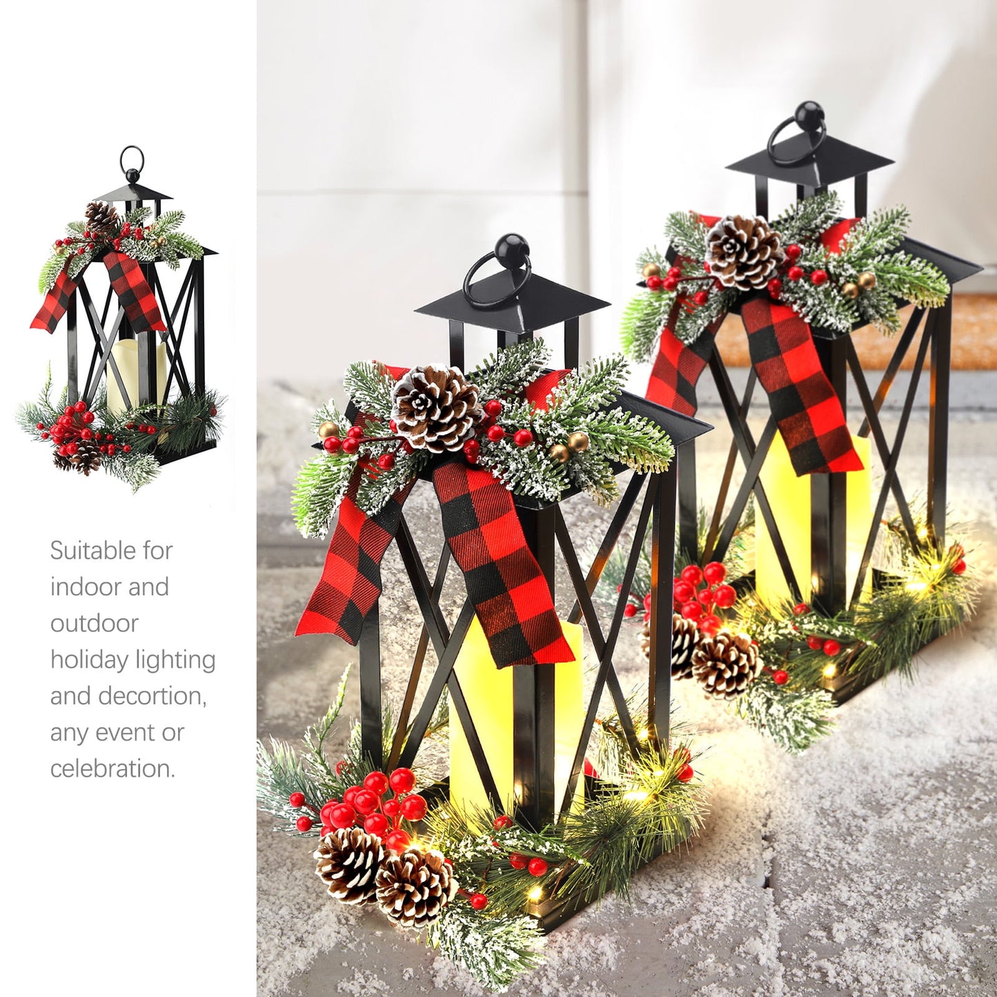 Ayieyill 15" Tall Christmas Lanterns Indoor Outdoor with LED and Ribbon, Hanging Christmas Decortions Candle Lanterns | Bronze
