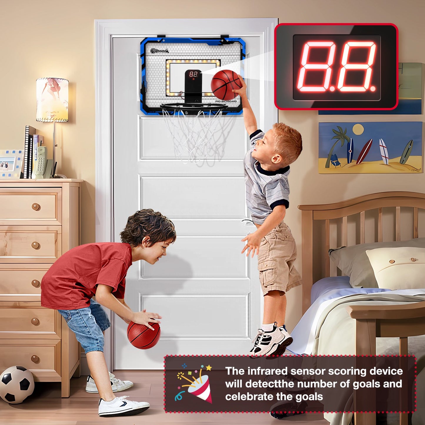 Ayieyill Basketball Hoop Indoor for Kids 15.7" x 11.8" - Automatic Scoring Basketball Hoop Mini Basketball Hoop for Door with 3 Balls, Basketball Toy for Kids Boy Toys Teens Adults