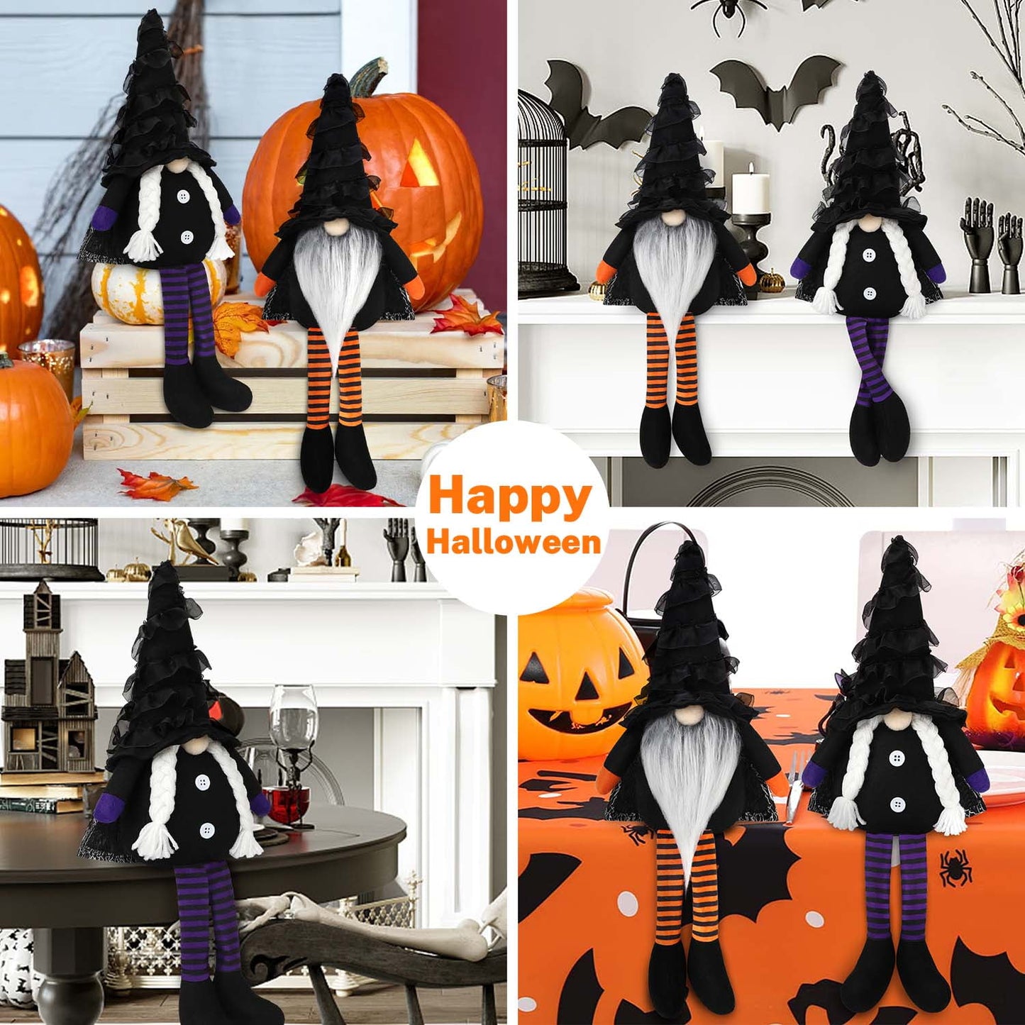 Ayieyill Halloween Gnomes Plush Decor, 2 Pack Handmade Tomte Swedish Gnome Decorations Ornaments