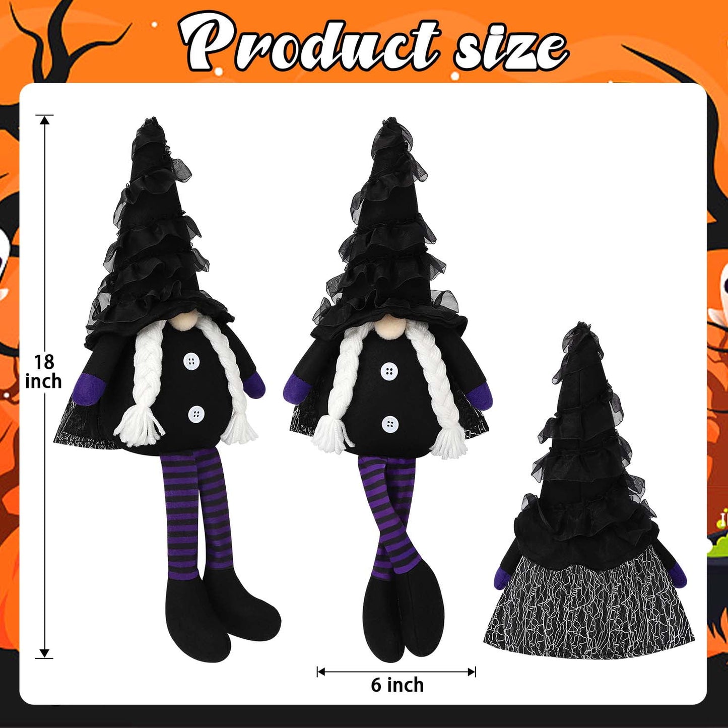 Ayieyill Halloween Gnomes Plush Decor, 2 Pack Handmade Tomte Swedish Gnome Decorations Ornaments
