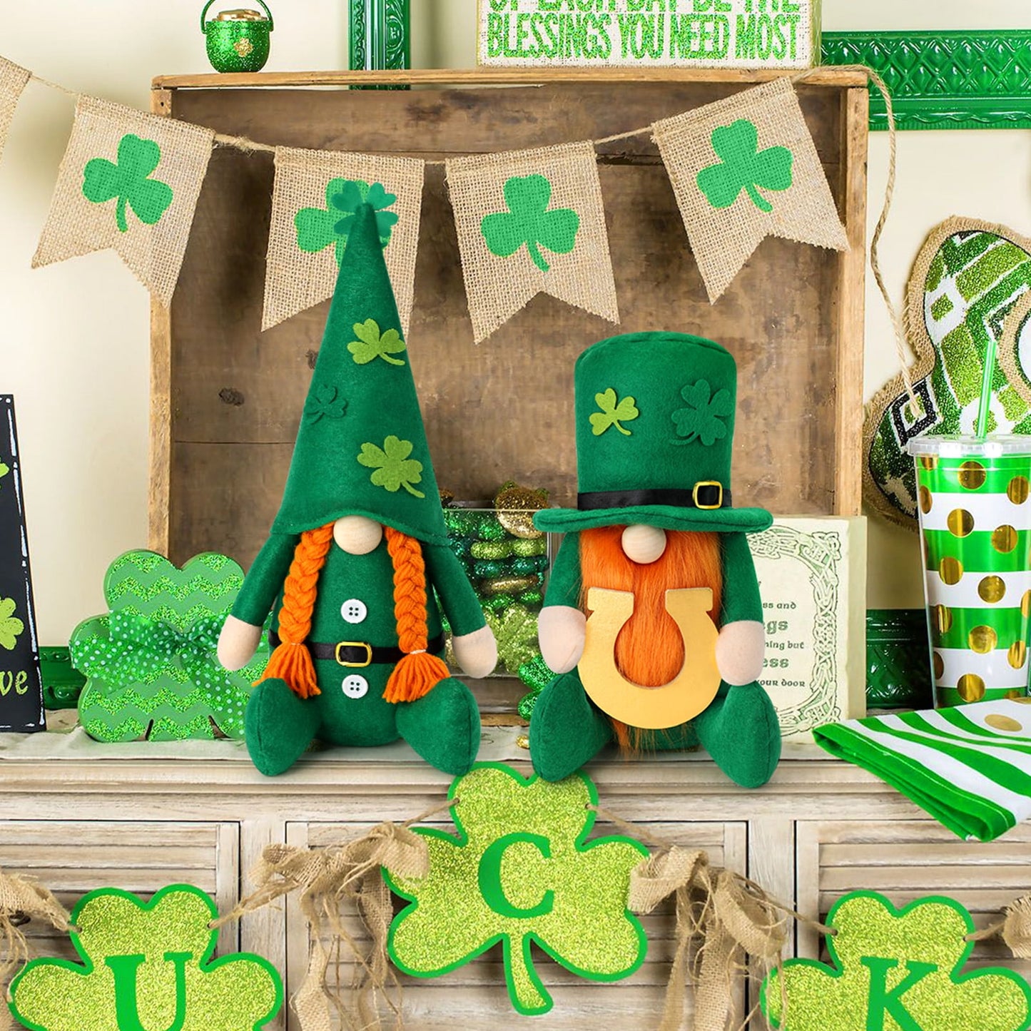 Ayieyill St Patricks Day Decorations Gnome Plush Home Table Ornament Decor