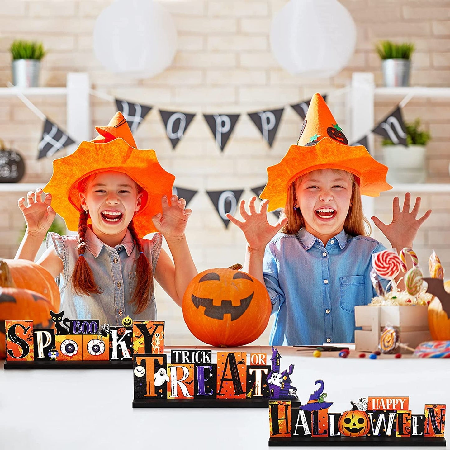 Ayieyill 3 Pieces Halloween Table Decorations Pumpkin Table Centerpiece, Halloween Indoor Decor