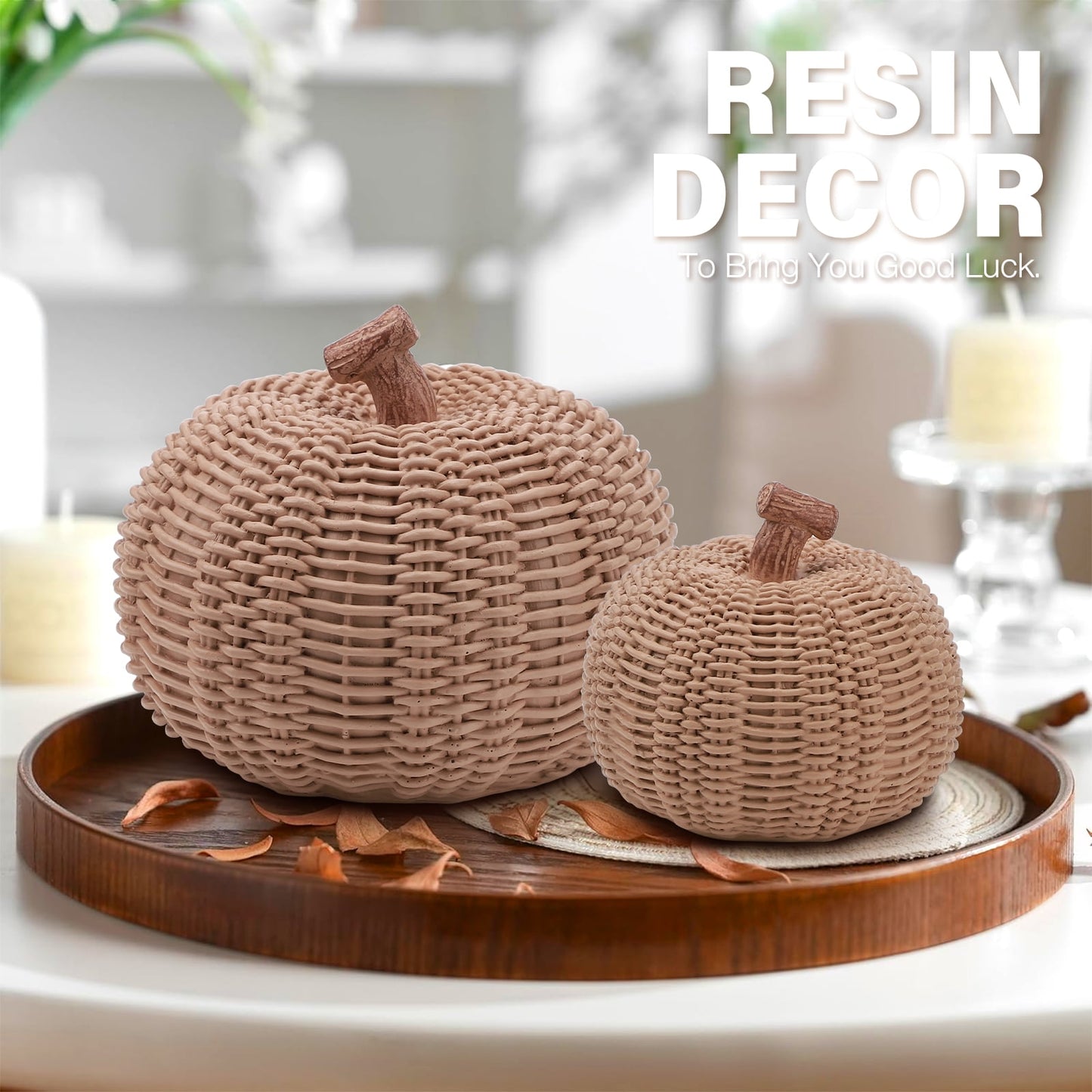 Ayieyill 2pcs Resin Pumpkin Figurines with Woven Texture Fall Decor Autumn Decor Thanksgiving Decorations for Home