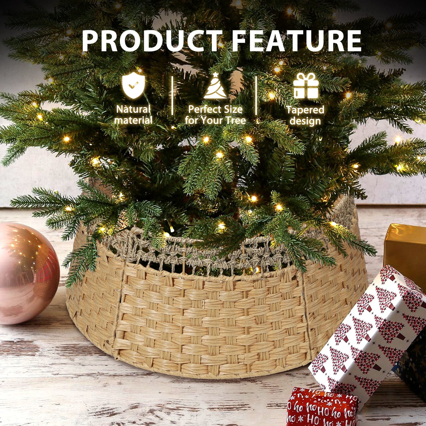 Ayieyill 26 Inch Christmas Tree Collar, Christmas Tree Stand Cover for Christmas Tree Decorations | Wooden