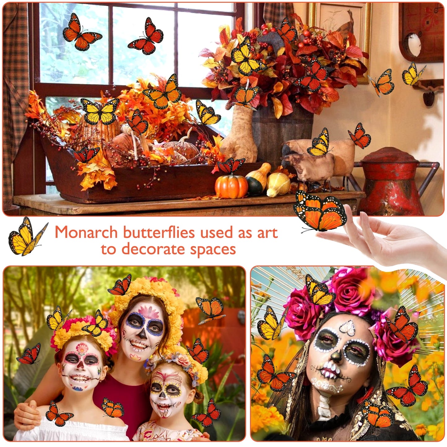 Ayieyill 40 Pcs Monarch Butterfly Cinco de Mayo Decorations Orange Butterflies for Crafts Premium Fake Butterflies Dia De Los Muertos Decor Wall Decor for Room, Wedding, Party  (4.72''L x 3.1'' H)