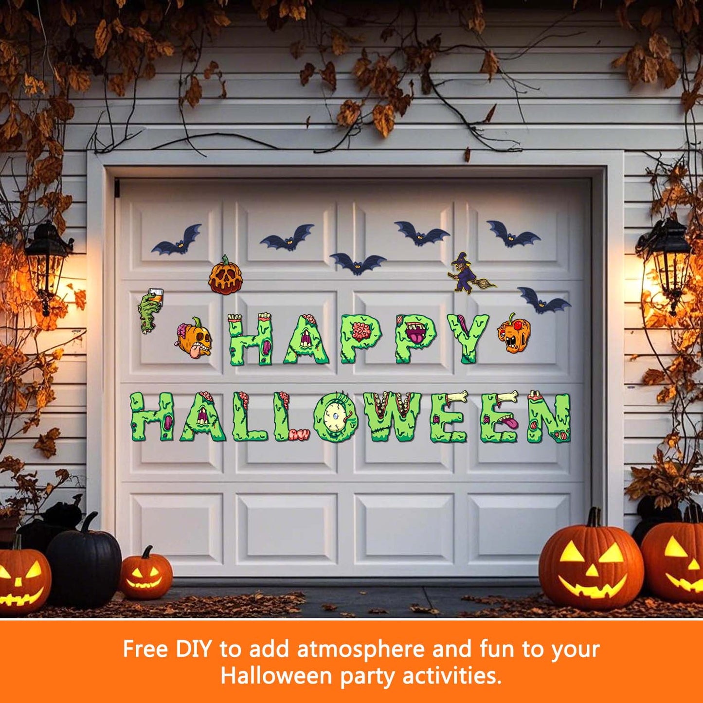 Ayieyill Halloween Tombstone Trunk or Treat Archway Garage Decoration with Gargoyles, Arch Monument, Spider Web and Non-Woven Fabric for Car Garage Door Entryway Archway and Halloween Decor Outdoor