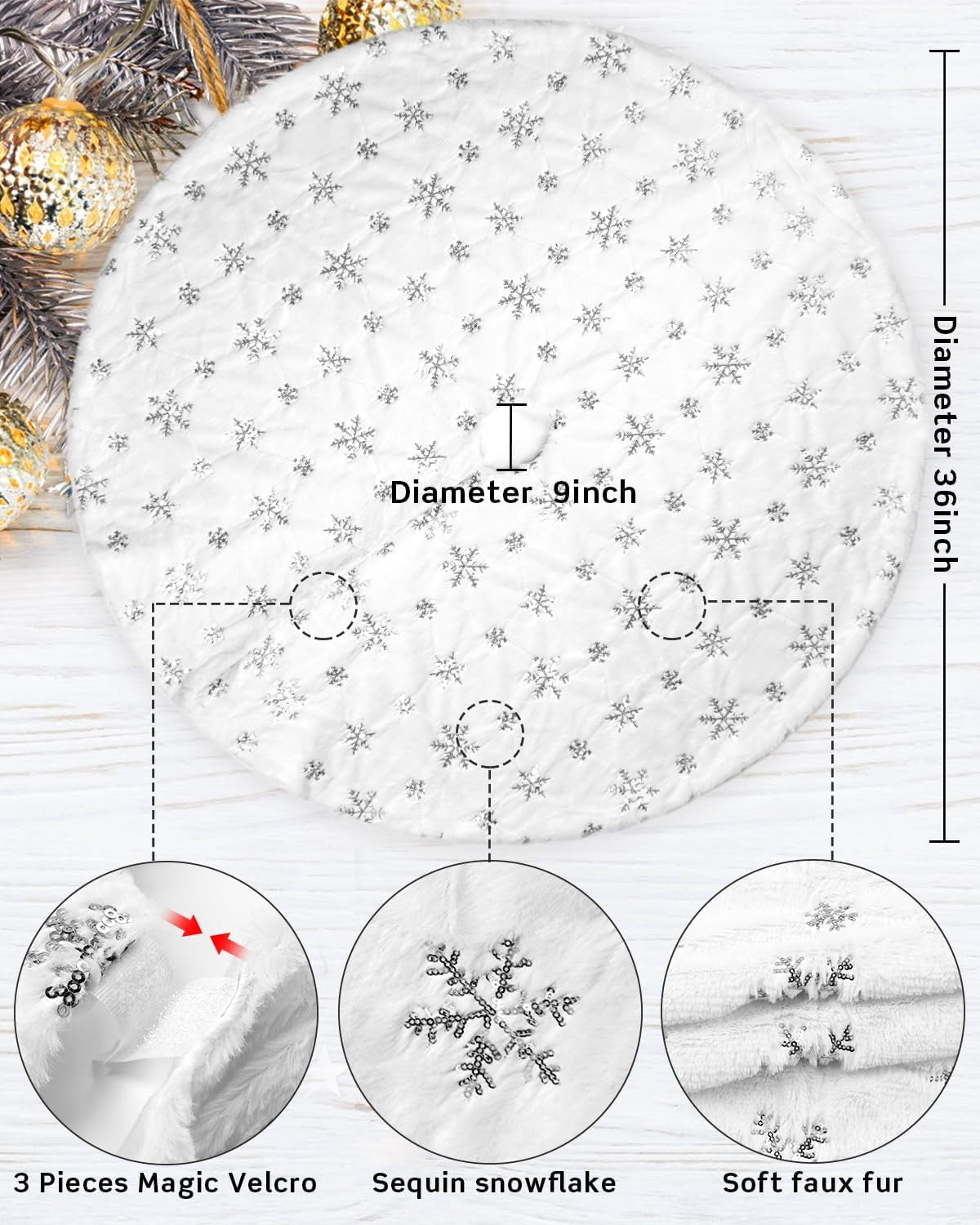 Ayieyill Christmas Tree Skirt, 36 Inches Faux Fur White Christmas Tree Skirt for Christmas Tree Decorations Xmas Tree Skirt