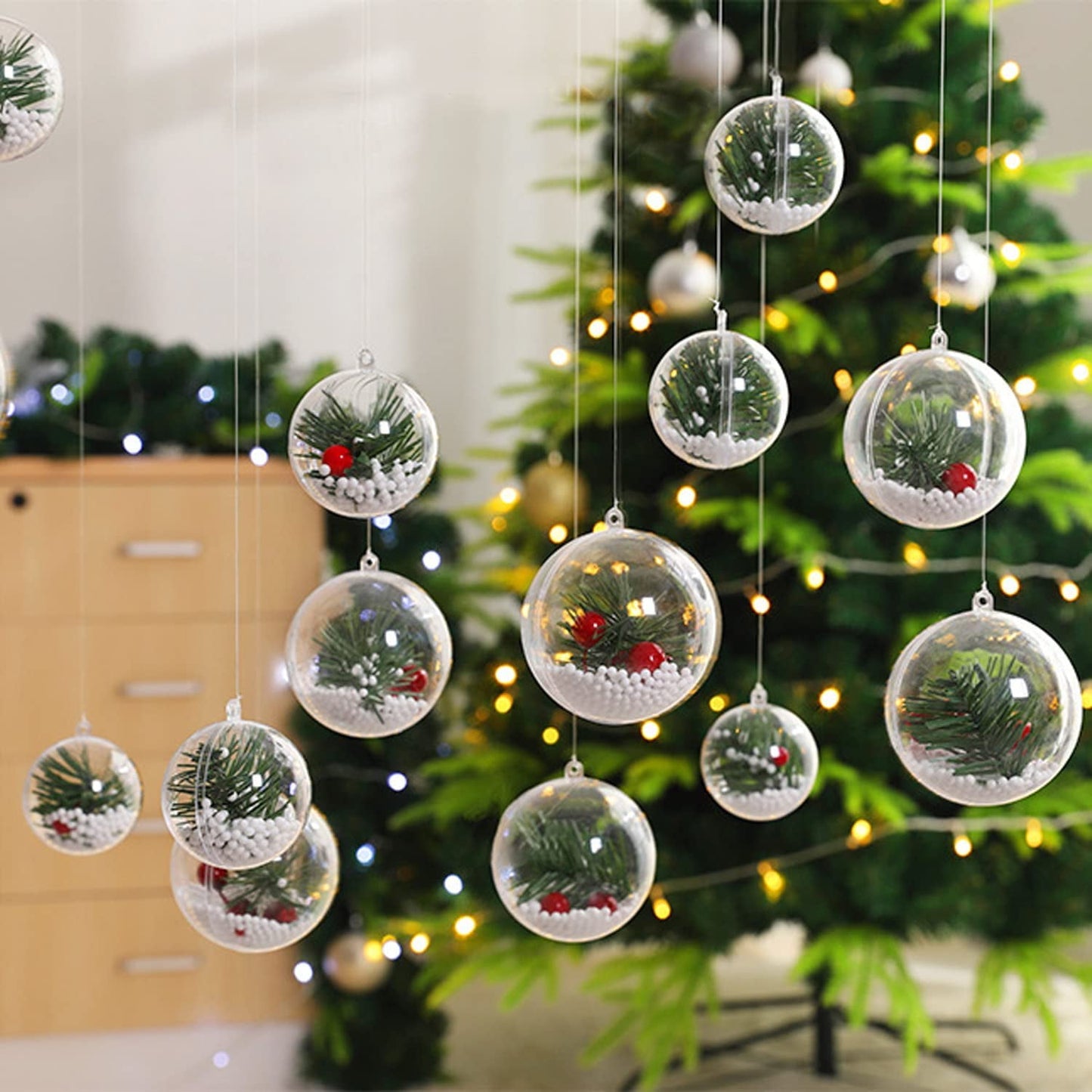 Ayieyill 20 Pack Clear Plastic Christmas Ornaments 3.15in Fillable Ornaments DIY Christmas Balls for Tree Decor