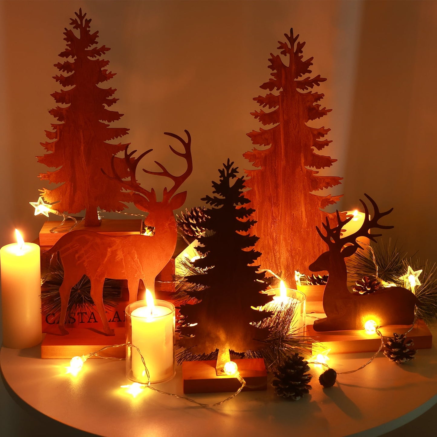 Ayieyill Christmas Tabletop Decorations Indoor, 5pcs Tree and Reindeer Rustic Christmas Decor