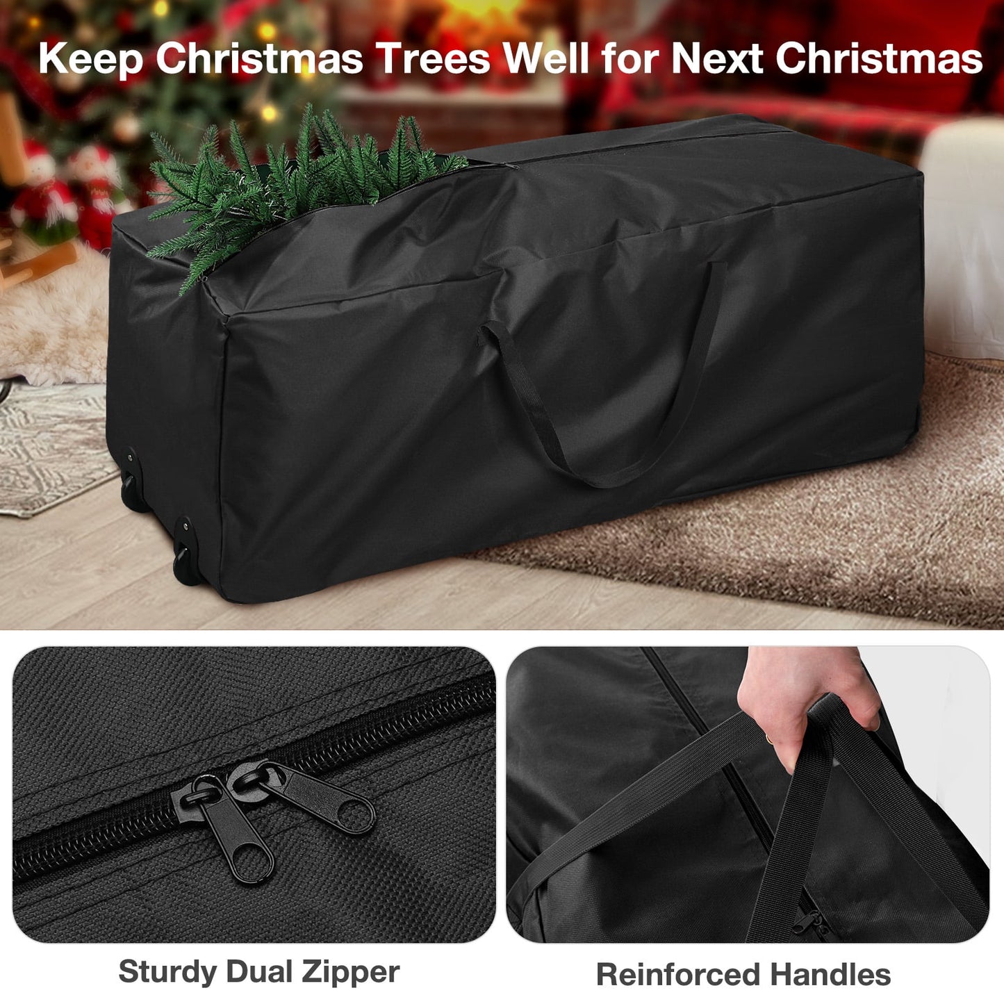 Ayieyill Christmas Tree Storage Bag, Moisture Christmas Tree Bag - for 7.5 FT Artificial Trees, Zippered Bag, Carry Handles and Wheels for Easy Transport