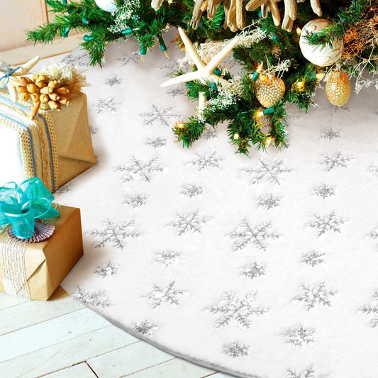 Ayieyill Christmas Tree Skirt 48 Inches Faux Fur White Christmas Tree Skirt for Christmas Tree Decorations