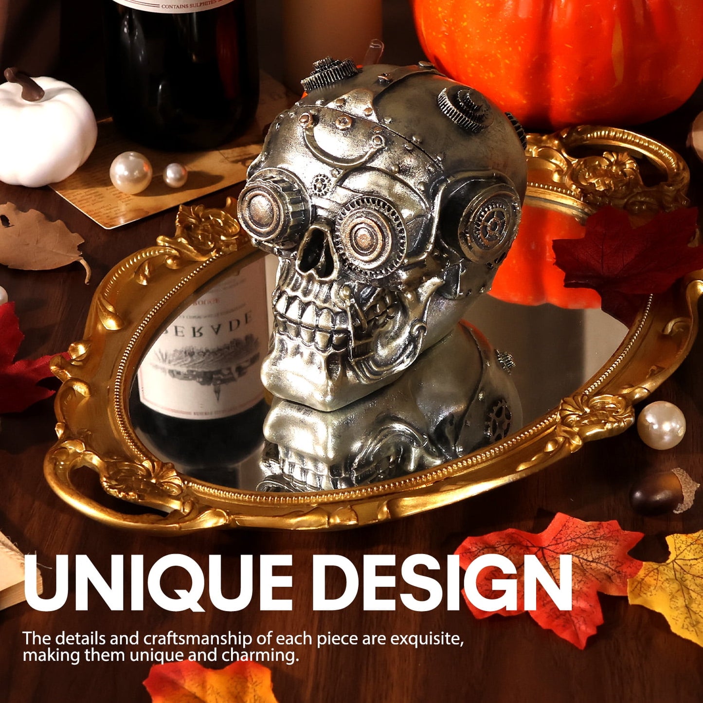 Ayieyill Halloween Skull Decor, Resin Steampunk Skull Decorations, Mechanical Skulls Halloween Decorations Indoor