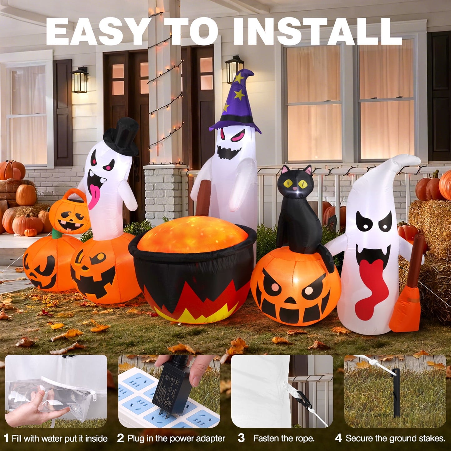 Ayieyill 8.5FT Halloween Inflatables Pumpkin Ghost Family with Built-in LED Lights, Halloween Blow up Yard Decorations