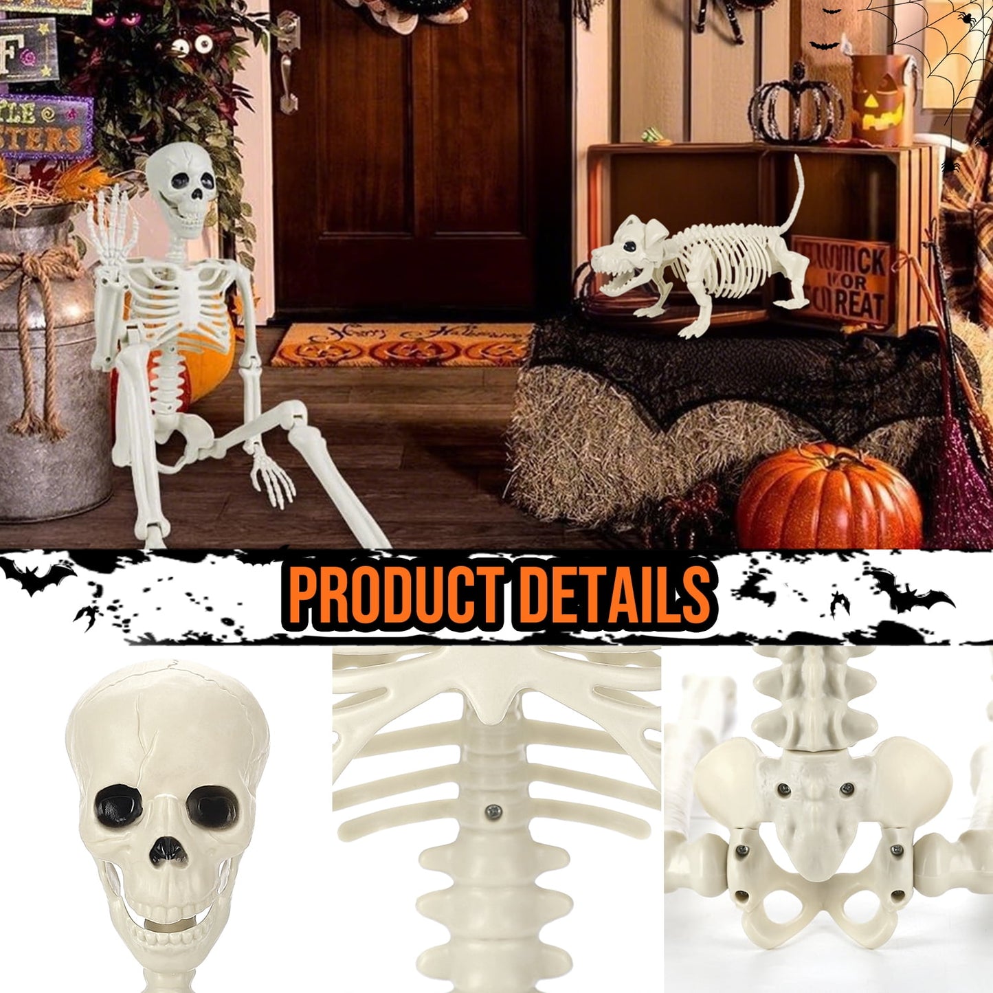 Ayieyill 2pcs Skeleton and Dog Skeleton Halloween Decorations Posable Skeletons Halloween Decorations Indoor Outdoor